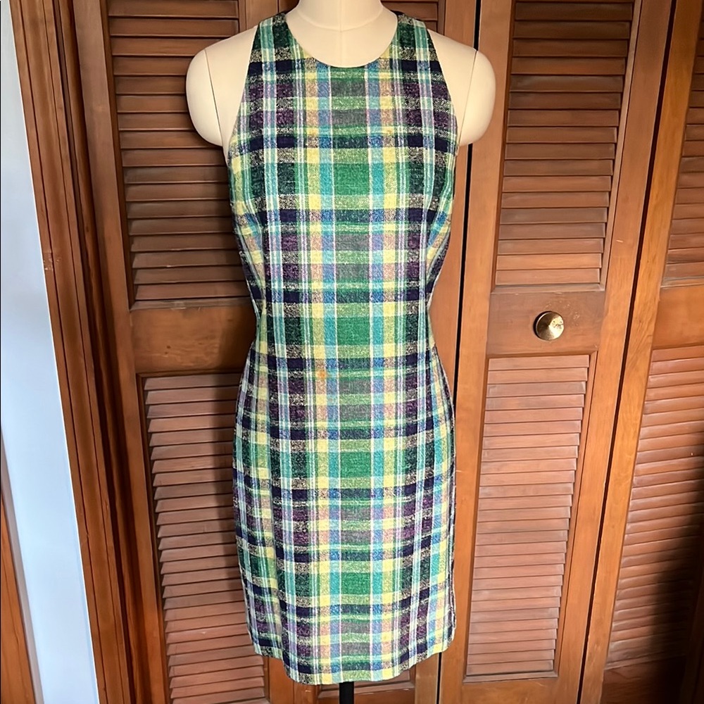 Ralph Lauren Green and Blue Sheath Midi Dress Halter Neckline 14